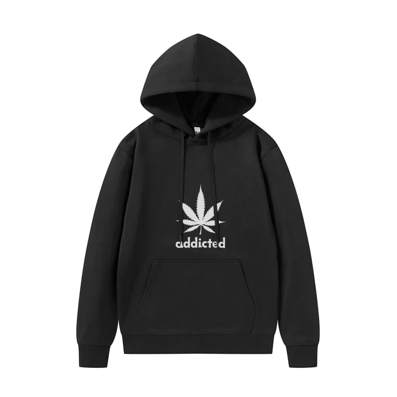 هوديي رجالي مدمن بتصميم أوراق الأعشاب، نسيج مسامي مريح مطبوع عليه أوراق شجر مدمن