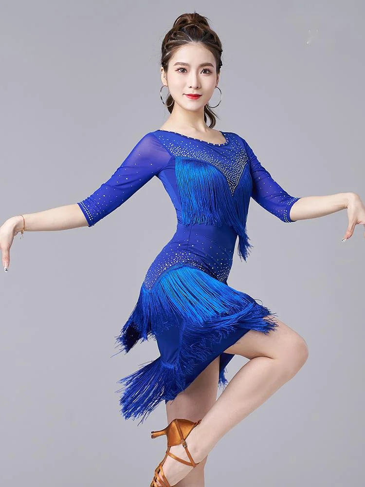 Latin dance dress performance dress for women 2023 new rumba competition dress adult group performance dress tassel dress