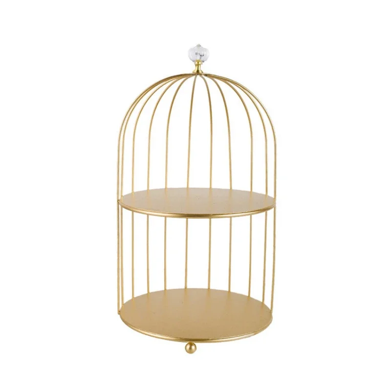 Gold Iron Bird Cage Desktop Storage Rack Cosmetics Shelf Skin Care Products Shelf Perfume Shelf Bathroom Kitchen Organizer