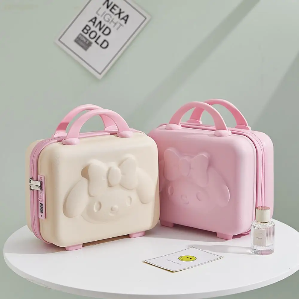 Kawaii Sanrioed My Melody 14 Inch Suitcase Cosmetic Case Anime 3D High Capacity Portable Password Carry Boarding Suitcase Travel