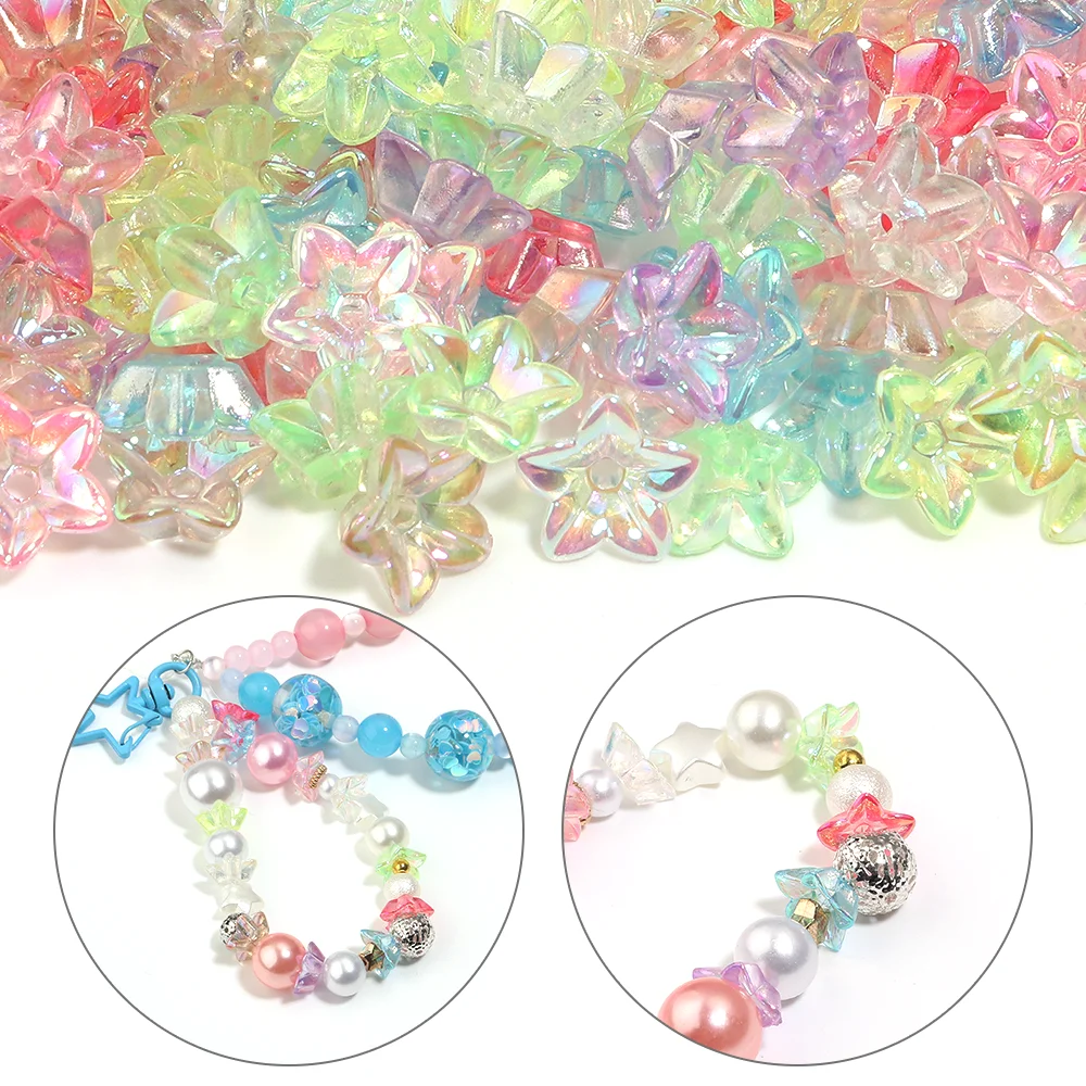 50pcs 11.5mm Plated Color Acrylic Five Petal Flower Beads Loose Spacer Beads For Jewelry Making DIY Necklace Bracelet Keychain view 4