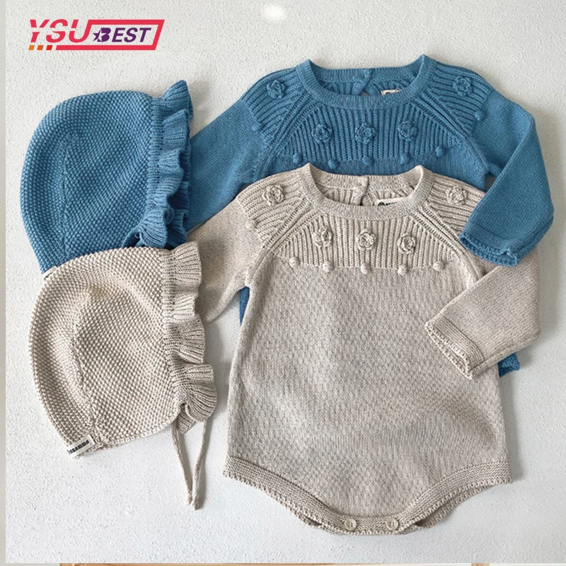 

0-3Yrs Toddler Baby Boys Girls Knitted Bodysuit Autumn New Infant Kids Jumpsuit With Hat Newborn Knitwear Outfits Baby Clothing