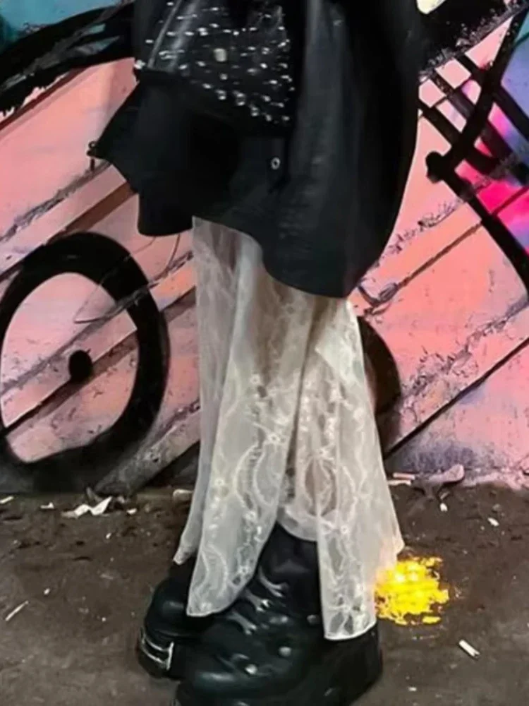 Y2k Sexy Lace See Through Tank Women Dress Floral Sheer Sleeveless V Neck Long Dress Streetwear Fashion Party Dresses