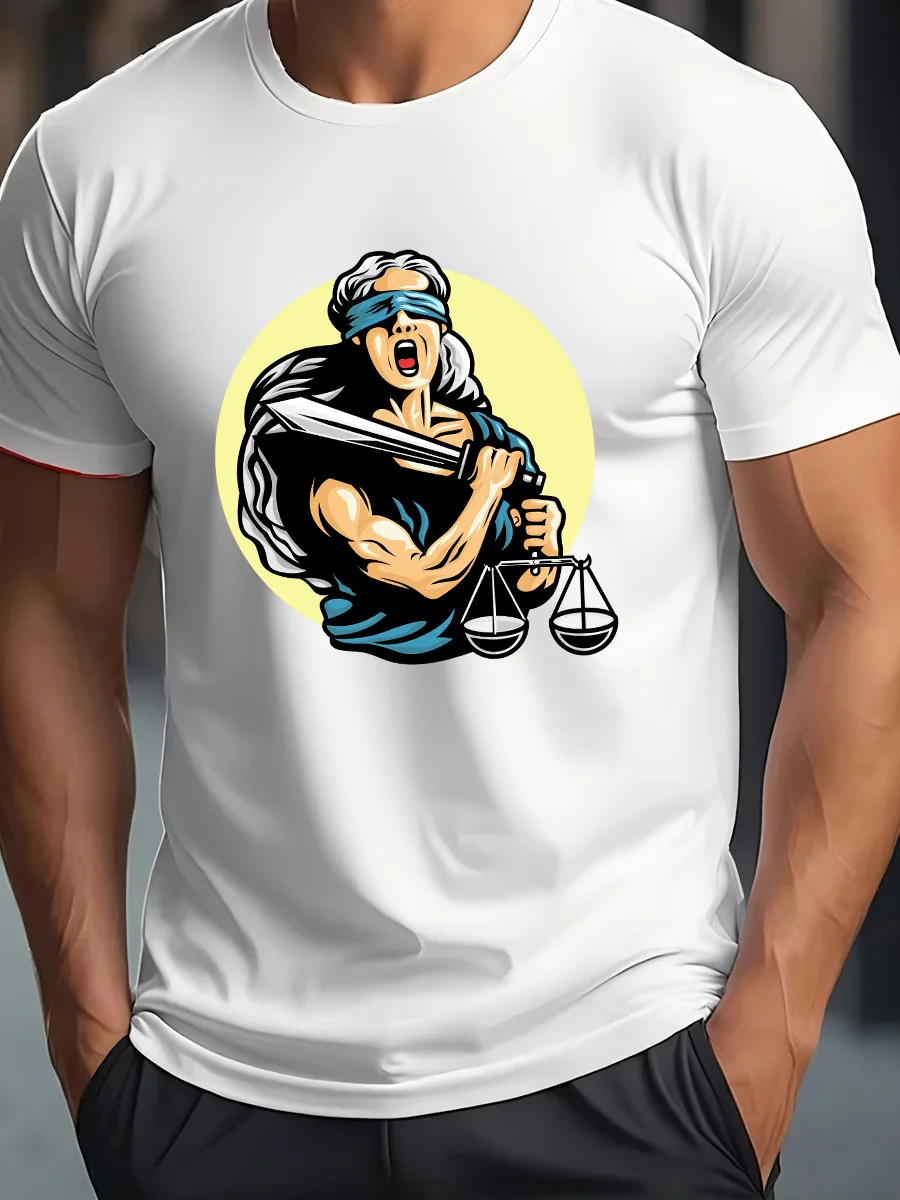 تي شيرت برتقالي بأكمام قصيرة مع طباعة موازين للسيدات معصوب العينين #3