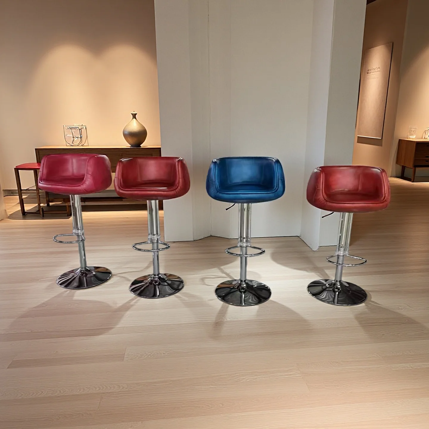 Modern Home Bar Stool Lift Chair Factory Direct Genuine Leather With Metal Stainless Steel Lift Round Base Industrial