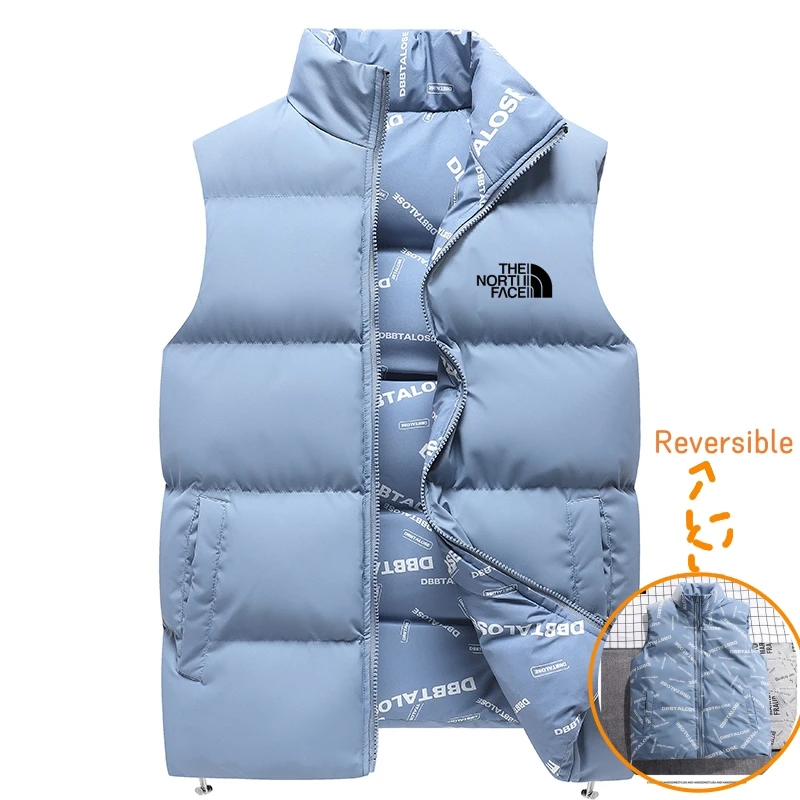 Men\'s Winter Warm Reversible Puffer Vest Sleeveless Down Jacket Insulated Thermal Gilet Casual Outdoor Zipper Outerwear