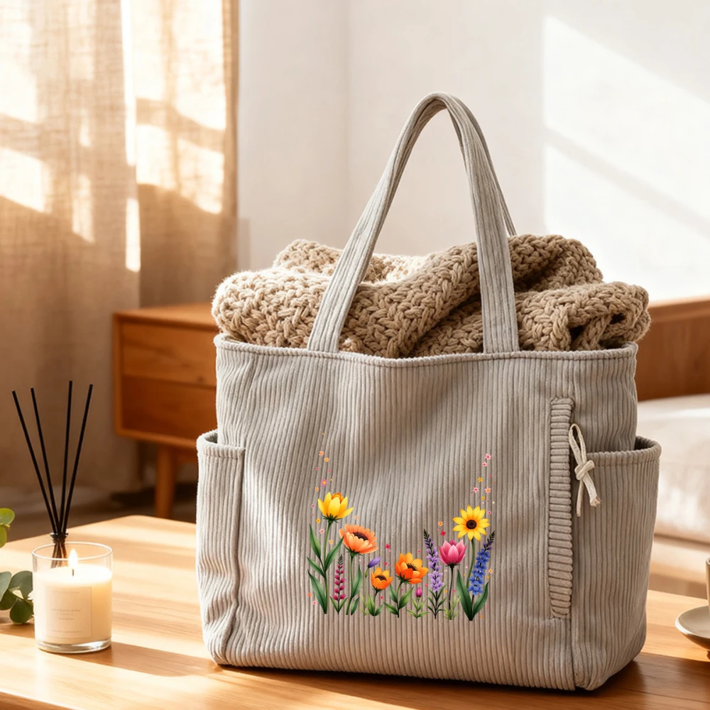 

Floral Corduroy Tote Bag,Large Capacity,Everyday Organize,Perfect Gift for Mom,Teacher Appreciation,Birthday,Christmas,Travel