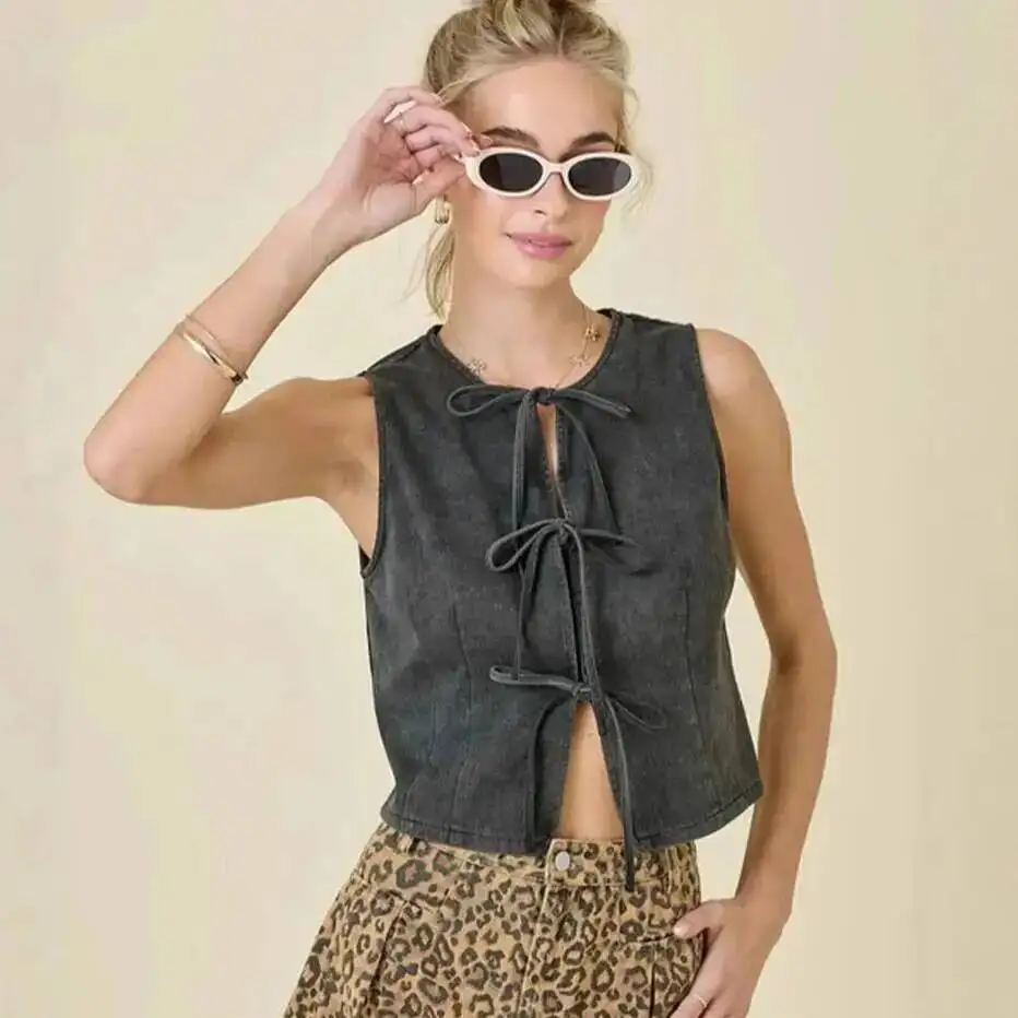

Fashion 25 Years Trendy Casual Lace-up Denim Vest For Women