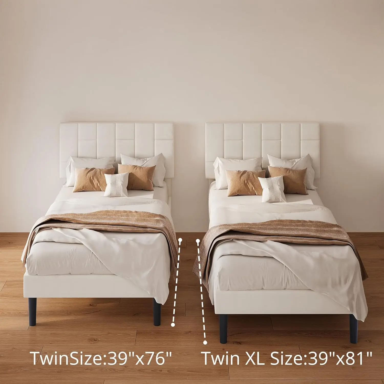 Twin XL Bed Frame with Headboard, Modern Upholstered Platform Bed with Headboard and Wood Slat Support, Noise-Free, No B