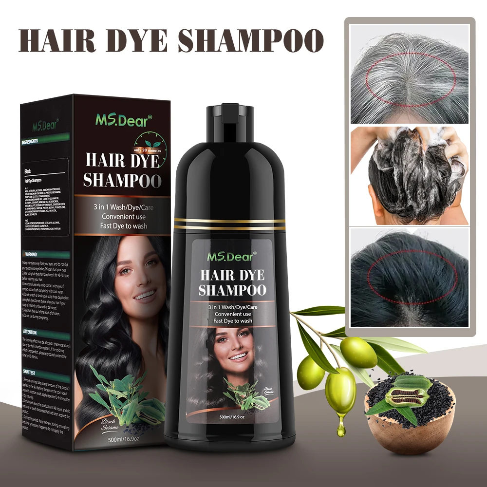 500ml Permanent Hair Dye Organic Natural Hair Dye Shampoo White Hair Darkening Shampoo Plant Essence Hair Color Dye Shampoo