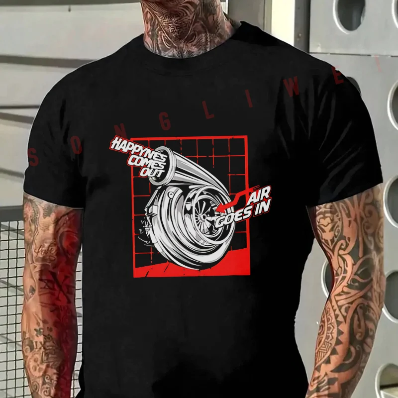 Fun Car Gift - TURBO Air In Joy Out Print Motorcycle T-Shirt Men Hip Hop Streetwear Unisex Casual Fashion Short Sleeve Tops