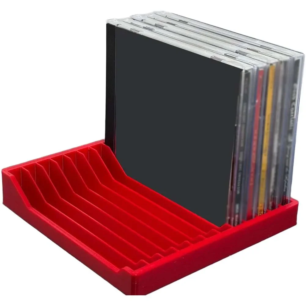 CD Disc Storage Box Display Stand, Holds 12 Cases, Space-Saving Plastic Rack For Home Office Desktop Organization, Black