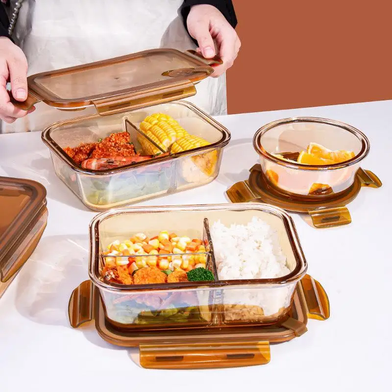 round Glass Microwave Safe Lunch Box Food Grade Preservation Box for Office Workers Bento Box Soup Bowl Fruit Preservation Co... view 2