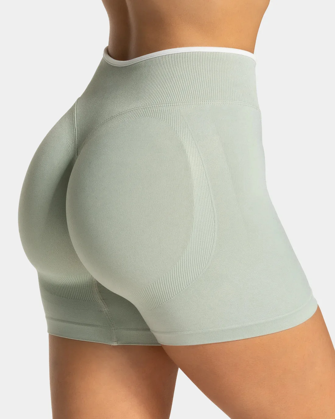 Nahtlose Gym-Sportshorts für Damen mit Farbblockierung, hochelastisch, eng, hohe Taille, Hüftheben, Yogahose, Laufsport-Shorts – Detail 12