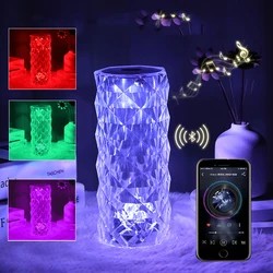 Crystal Table Lamp LED USB Rose Diamond Desk Lamps Touch Switch With Bluetooth Speaker For Bedroom Bedside Night Lights Decor