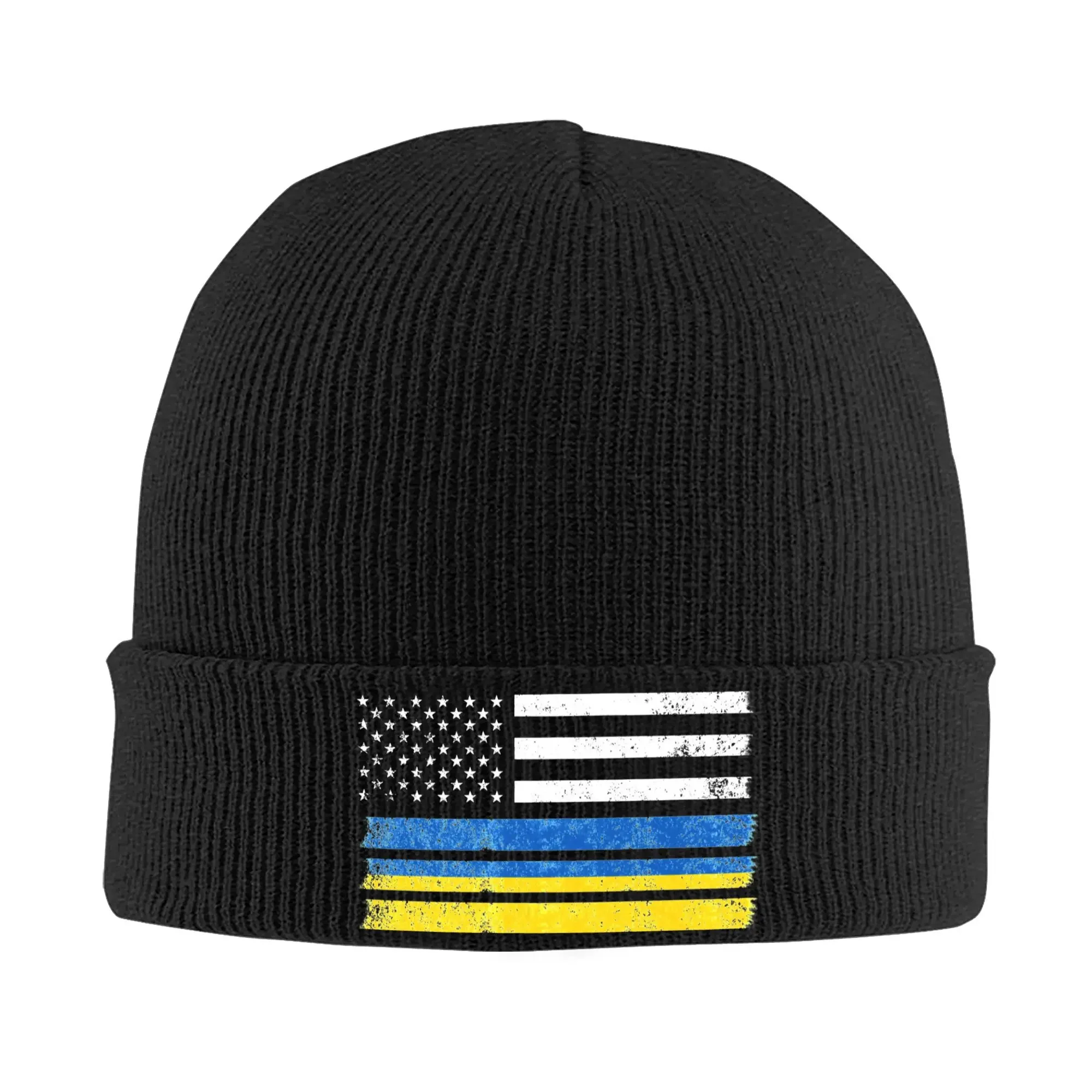 

Ukrainian American Flag USA Ukraine Knitted Hat Women's Men's Skullies Beanies Winter Hats Acrylic Warm Cap