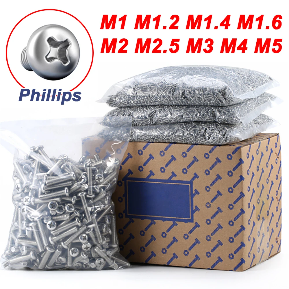 

M1 M1.2 M1.4 M1.6 M2 M2.5 M3 M4 M5 A2 304 Stainless steel Cross Round Phillips Pan Head Screw Bolt Dia 2 3 4 5mm Length 3-100mm