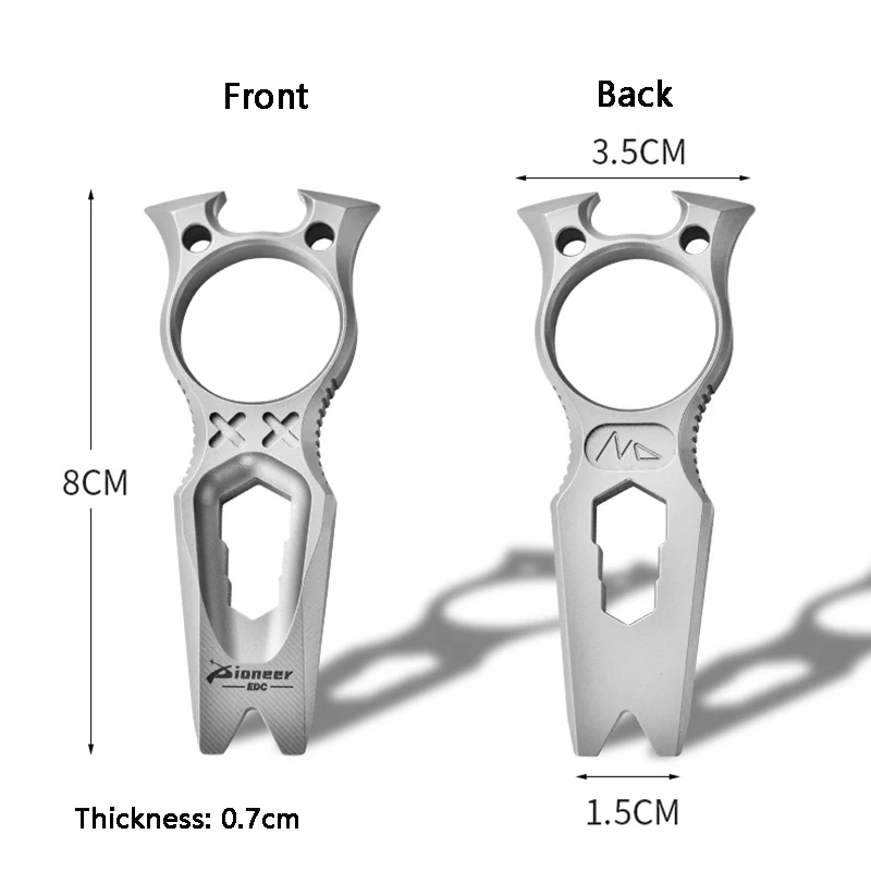 Palanca multifuncional de aleación de titanio con hebilla, abridor de botellas con orificio, llave de especificación múltiple, herramienta EDC para acampar al aire libre