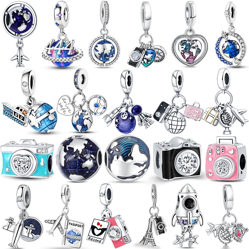 

World Globe Airplane Series Charms Fashion Gift 925 Sterling Silver Camera Compass Beads Fit Original Pandora Bracelet For Woman