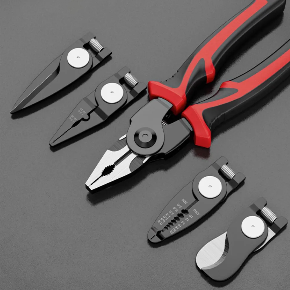 5 in 1 Multitool Pliers Portable Hand Tools Replaceable Head Crimping Tool Wire Stripper Non-Slip Handle Wire Cutter