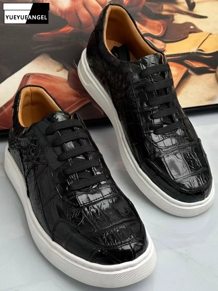 

Лаконичный стиль, повседневная обувь из крокодиловой кожи с круглым носком и шнуровкой, однотонная мужская удобная обувь на платформе из натуральной кожи