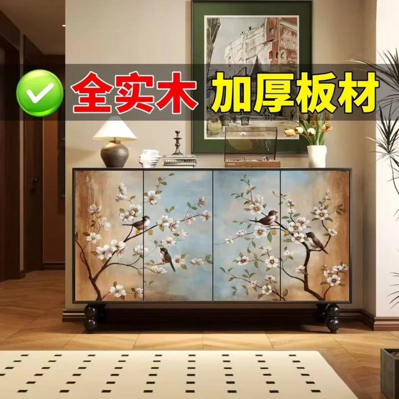 French vintage shoe cabinet storage cabinet dining side second-hand cabinet solid wood floor-to-ceiling multi-functional entranc