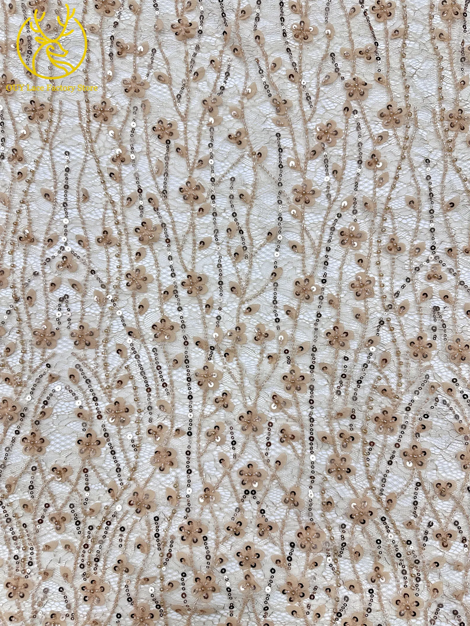 Olivgrüner afrikanischer Brautkleid-Spitzenstoff 2026, hochwertige nigerianische Pailletten-Stickerei-Spitze für Brautkleider und Partykleider zum Nähen – Detail 8