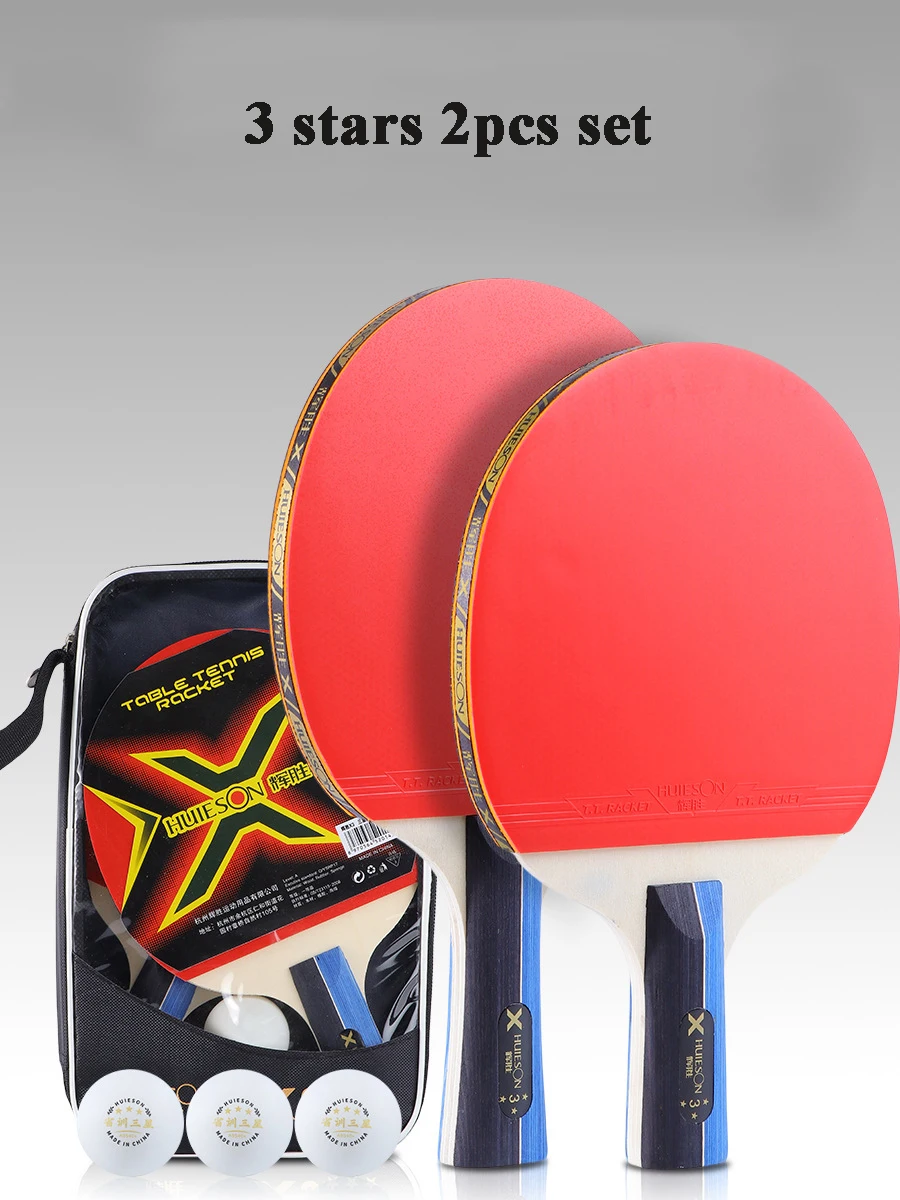 

Huieon 3-звездочная высокоэластичная ракетка для настольного тенниса, двусторонний прыщ из резины, набор из 2 предметов, деревянная ракетка для настольного тенниса