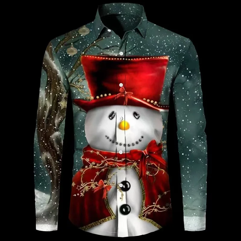 

New fashion men's Christmas novelty shirts, fun Christmas long sleeve holiday clothing, funny and weird 3D printing 2024 hot sal