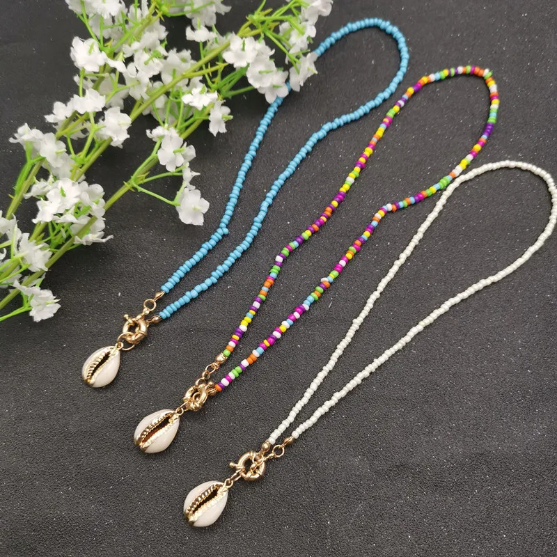 JCYMONG 17 Color Bead Choker Necklace For Women Bohemian Shell Cowrie Pendant Necklace Female Fashion Beach Collier Jewelry 2021