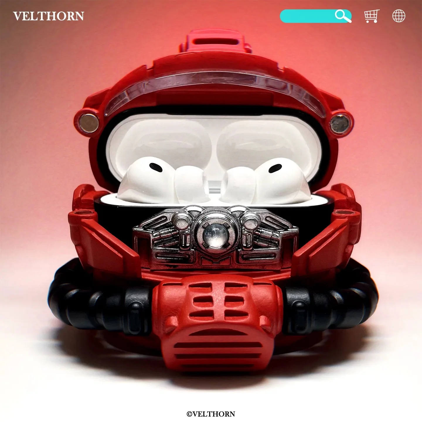 One-eyed mech headset case, suitable for Airpods. It can be used as a decorative item as well as a hard shell.