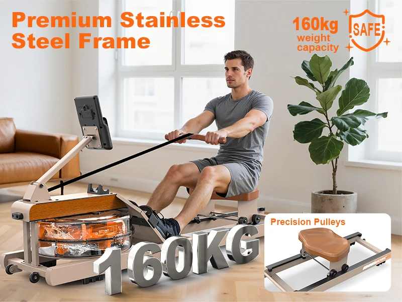 Faltbares Wasser-Rudergerät | 160KG Traglast | Bluetooth-Monitor | 180 ° Klappbares Heimtrainer-Rudergerät mit Aufbewahrungsrädern – Detail 11