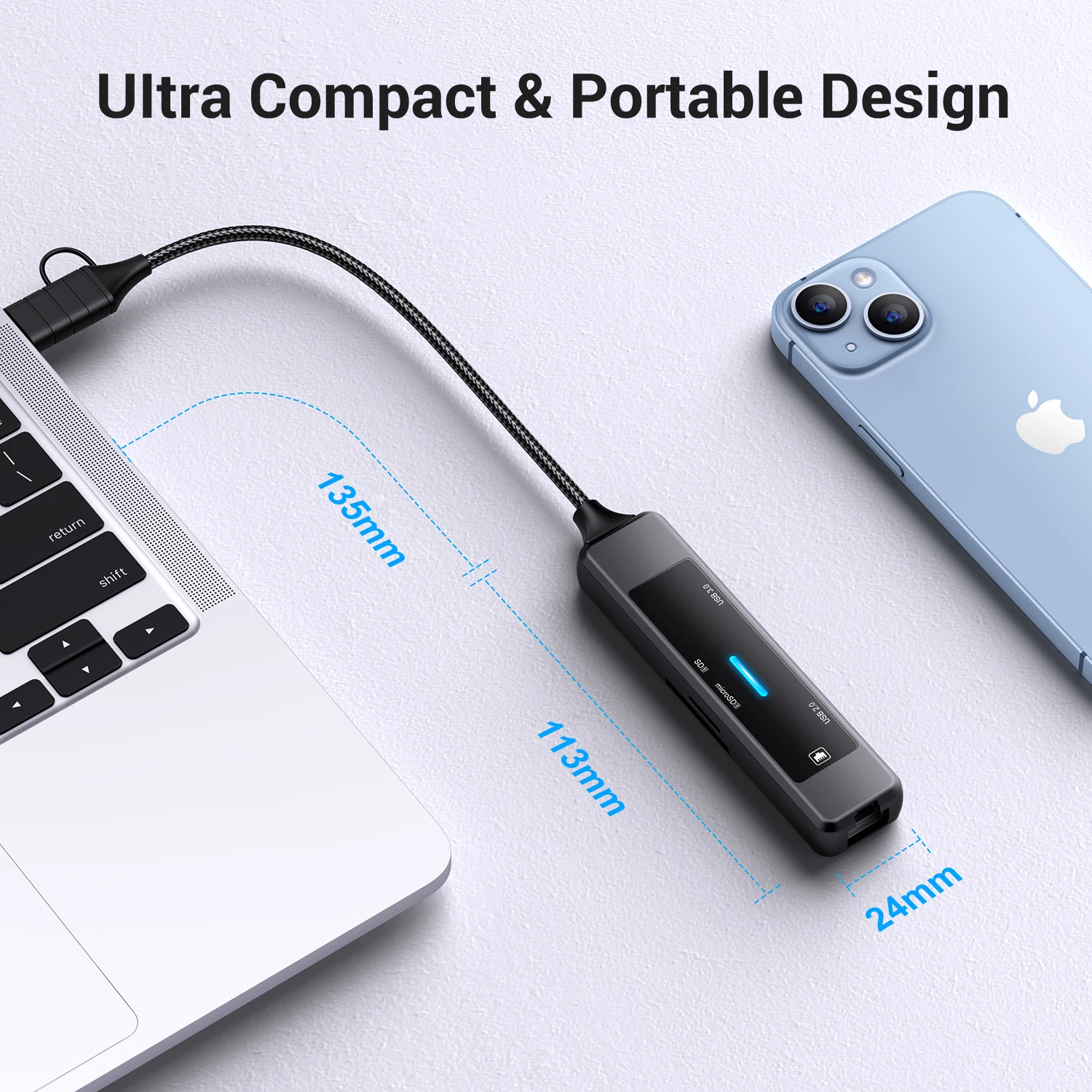 Laptop USB Hub USB Splitter Ultra-Slim Data Fast Charging Type-C Charger Block High Speed Data USB Extension Universal 5-Port