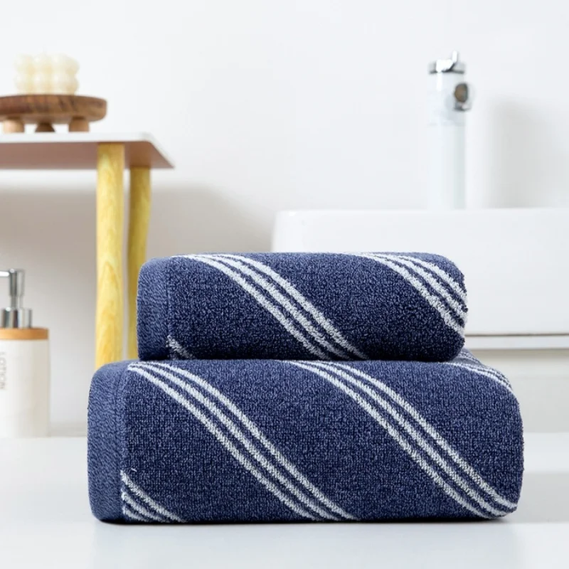

2/3pcs Towel Set 100% Cotton Striped Decor Face 34*74cm+Bath Towel 70*140cm Hotel Home Soft Strong Absorbent Men Towels Gift