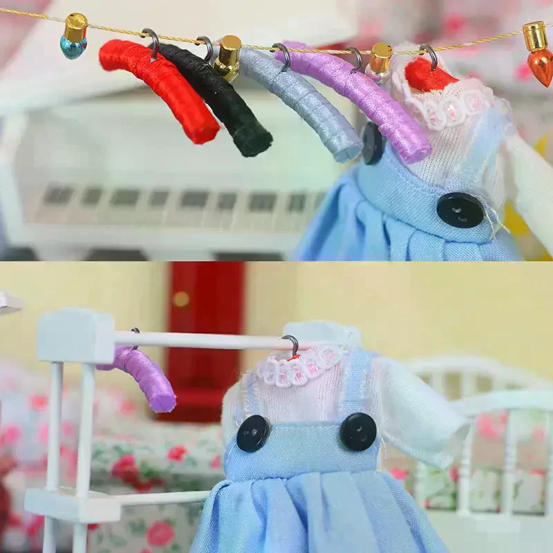 4개입 1/12 인형집 시뮬레이션 미니 옷걸이 세트 인형집 가구 장식 미니어처 사진 소품 역할 놀이 장난감