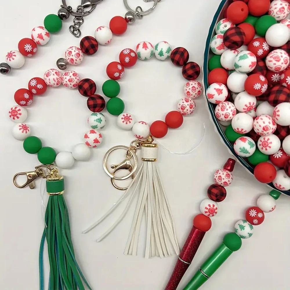 25/40-teiliges Silikonperlen-Set mit Weihnachtsmotiven, ideal für DIY-Handarbeiten wie Schlüsselanhänger, Halsketten, Armbänder usw. – Detail 5