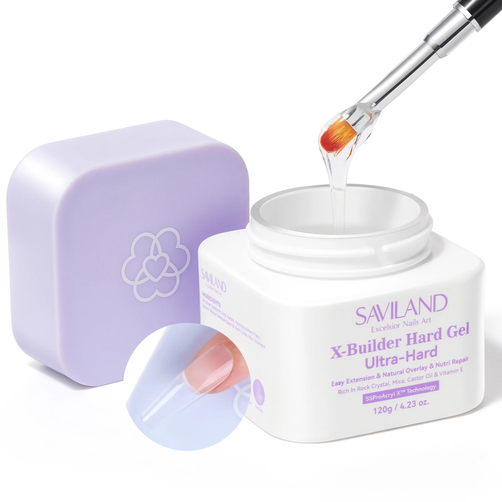 

SAVILAND Super Hard Builder Gel 120g Clear Plant Based with Mica Vitamin E Castor Oil for 3D Nail Extension Strengthening