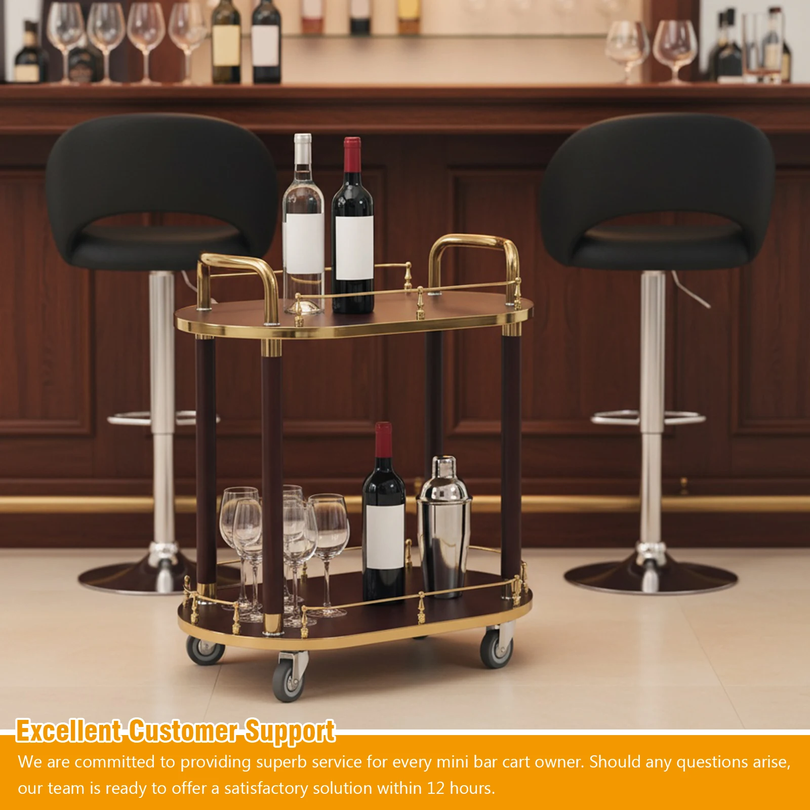 

Двухуровневая сервировочная тележка для бара с блокируемыми колесами, для бизнеса, ресторанов, винная тележка, противоударная, для напитков и вечеринок