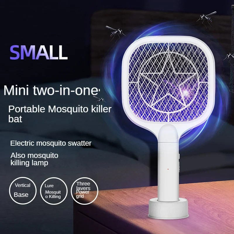 Small Portable Electric Mosquito Swatter Mosquito Racket Physical Summer Fly Swatter Trap Household Bug Zapper Insect Control