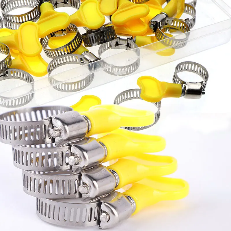 5Pcs 8-44mm Hose Clamps Adjustable Yellow Plastic Handle Twist Stainless Steel Pipe Clips Fasteners Sealing Clamps Sealing Clip - Image 2