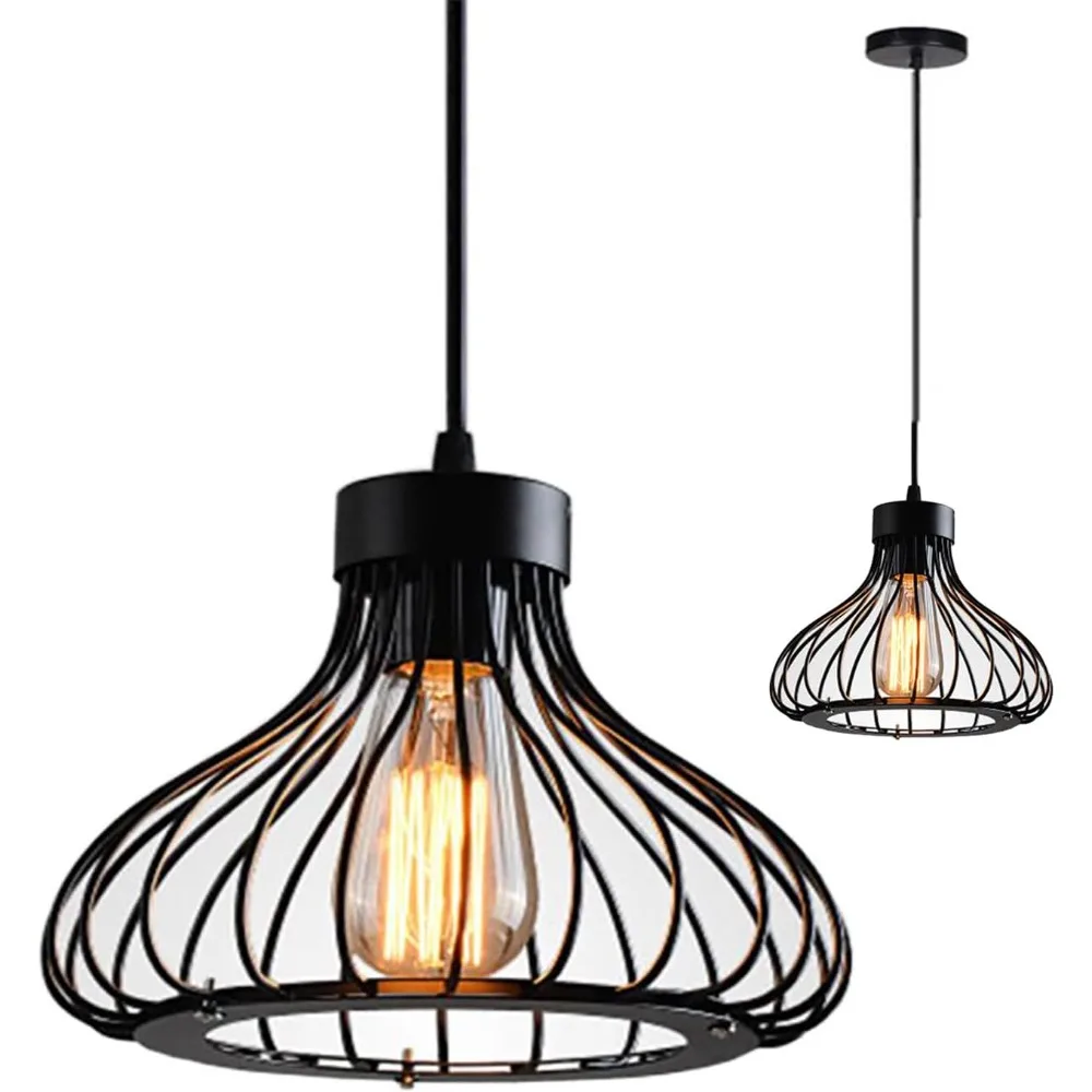 

Industrial Cage Ceiling Pendant Light Metal Basket Lamp Vintage Rustic Black Wire Cage Guard Hanging Lighting Fixture for Home