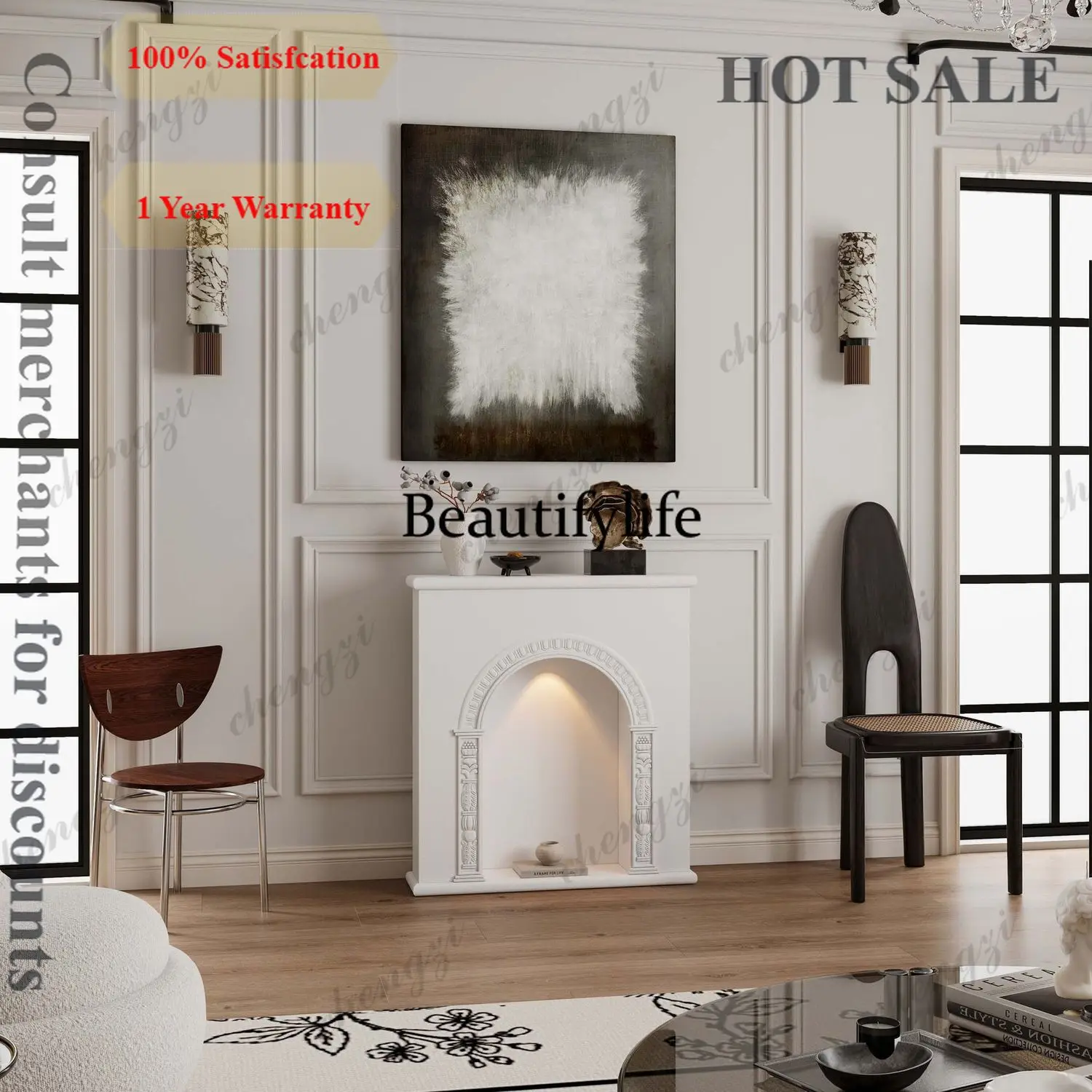 B567  French mantel European simple cream style decorative cabinet American luminous fireplace French relief