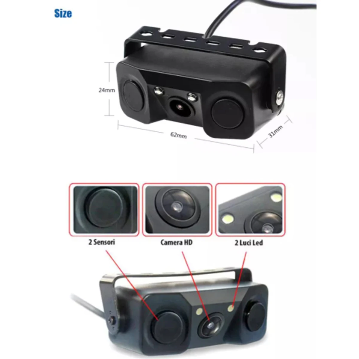 3 in 1 Car Reverse Backup Radar Rear View Camera W/ 2pcs Parking Radar Sensor for Car