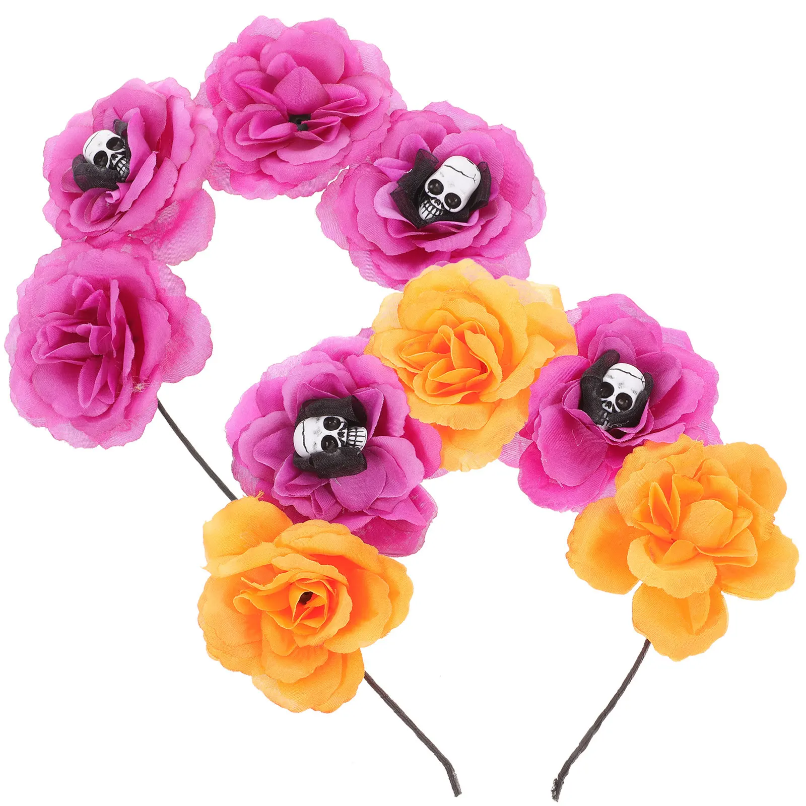 2Pcs Halloween Skull Hair Hoop Simulation Flower Headband Fashionable Party Hair Accessory Cosplay Headwear Halloween Headdress