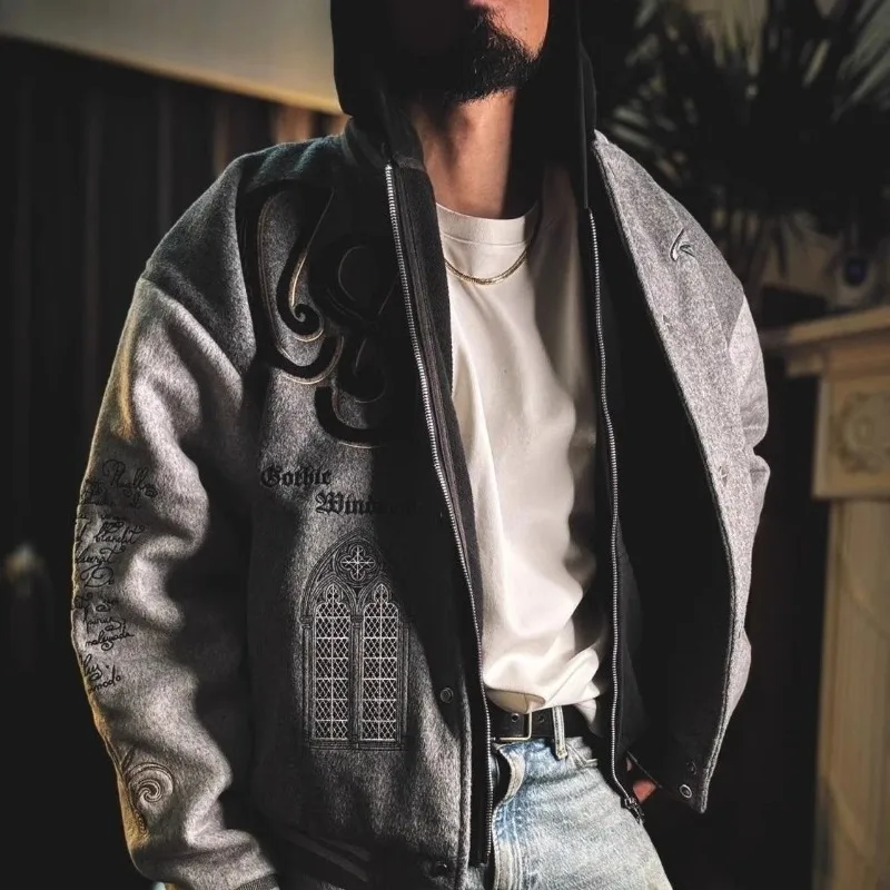 Trendy Embroidered Baseball Jacket American High Street Fashion Y2k Jacket Unisex Loose Retro Casual Hip-Hop Jacket Streetwear