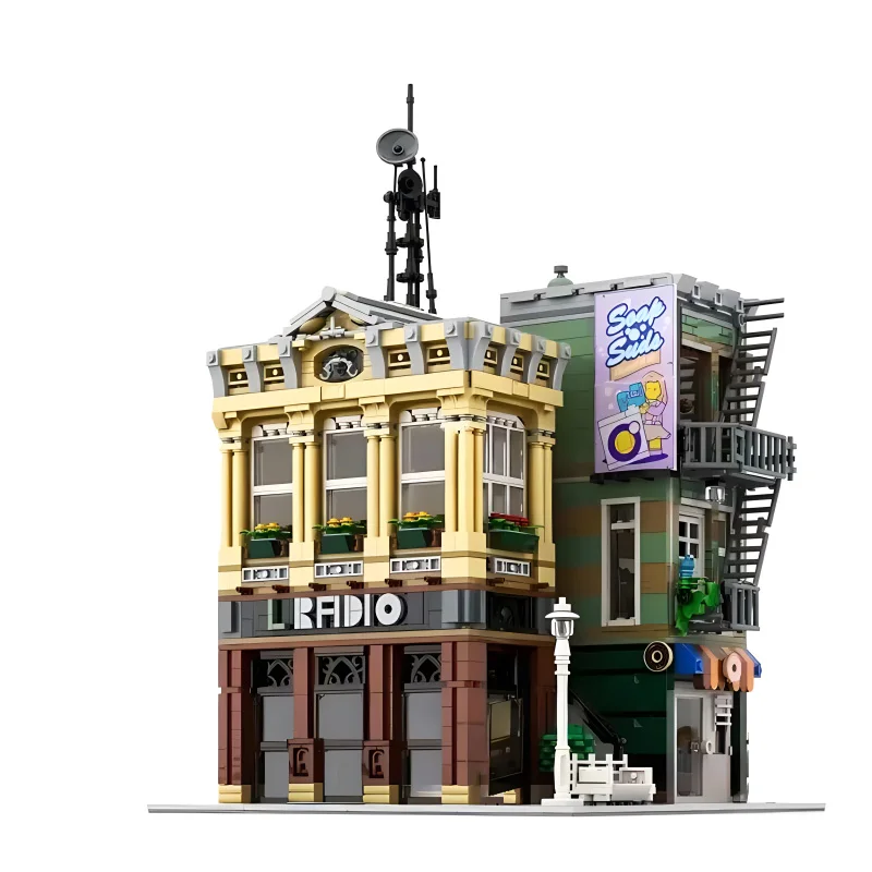 MOC 108370 Technical The Radio Station City Street View Compatible 10278 Police Station Building Bricks Puzzle Toy Birthday Gift