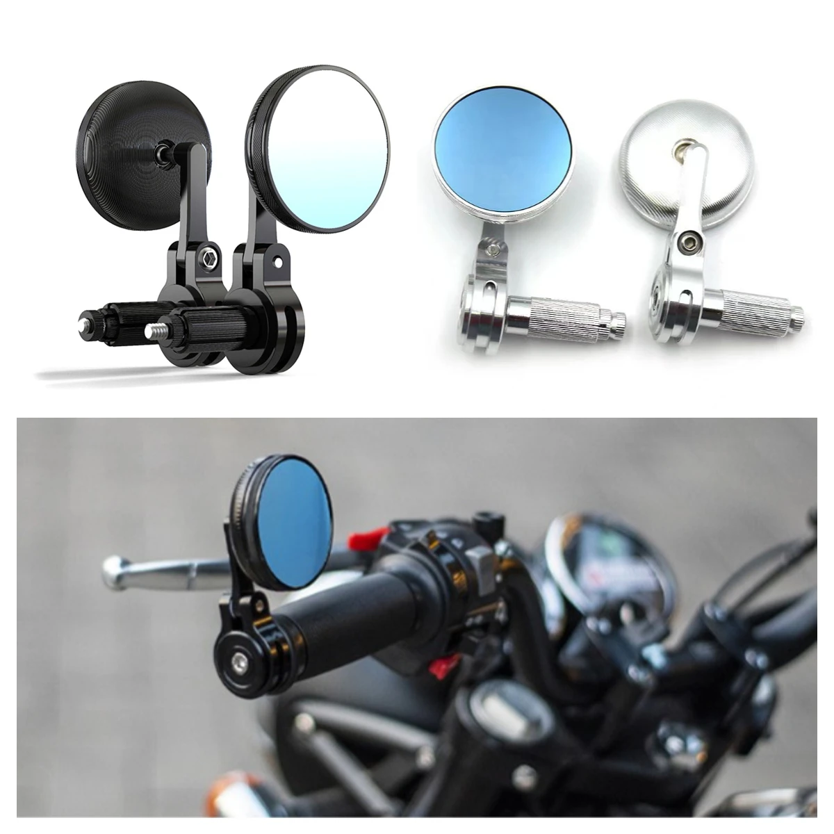 Universal For Motorcycle Scooter CNC Retro Cafe Racer Round Mirror Handlebar Side Mirrors Rearview Mirror