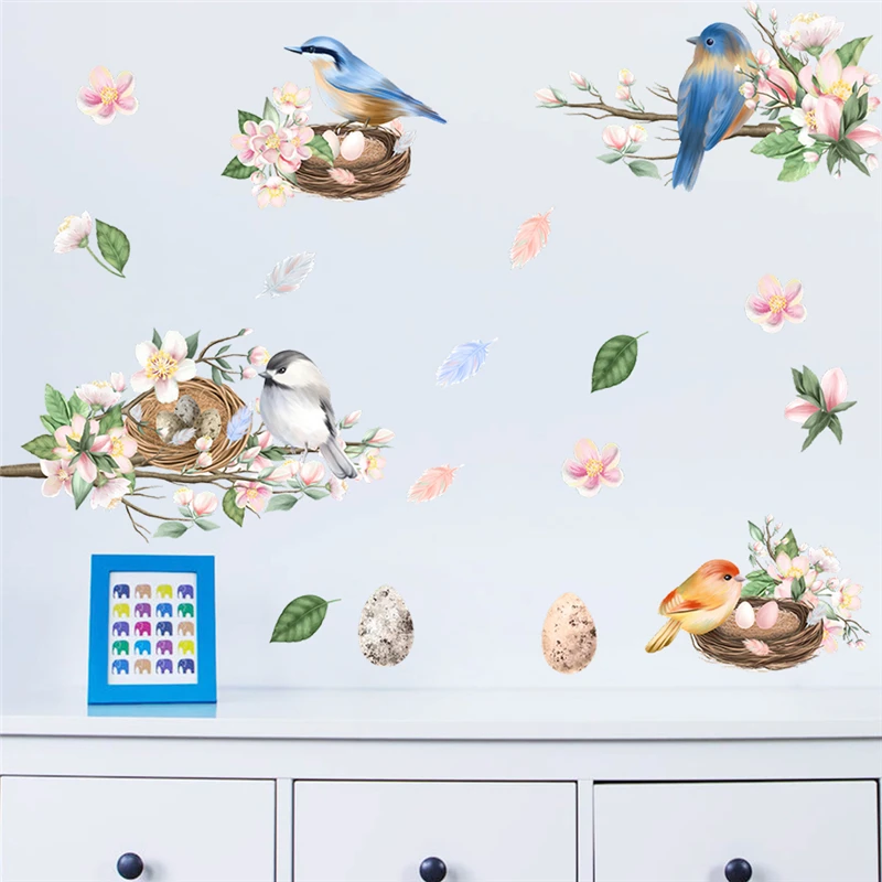 Beautiful Birds Sakura Flower Wall Sticker For Shop Office Studio Home Decoration Animals Mural Art Kids Room Decals Pvc Poster