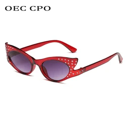 OEC CPO Diamond Cat Eye Sunglasses 2022 New Fashion Rhinestones Sun Glasses Female Vintage Small Frame Eyewear UV400