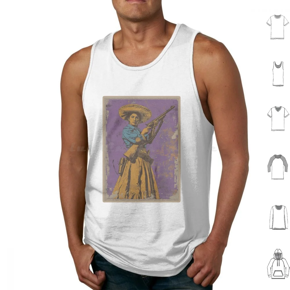 Folklore Frame Tank Tops Print Cotton Vintage Cultural Attire Traditional Rifle Art Historical Fashion Illustration Retro